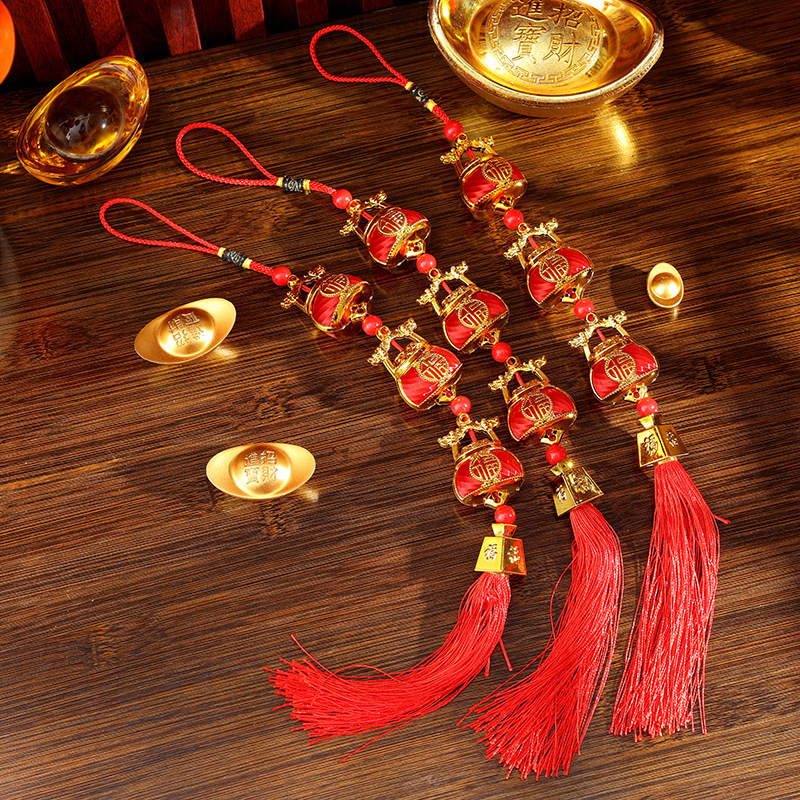 2026新年小金桶福灯笼3连串挂件春节室内植物过年装饰品喜庆挂饰