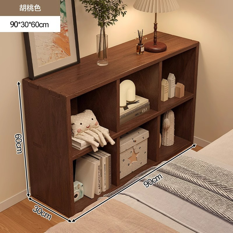 Escritorio de cabezal de cama, gabinete de libros de color nuez, gabinete de cuadrícula libre, gabinete de almacenamiento al lado de la cama