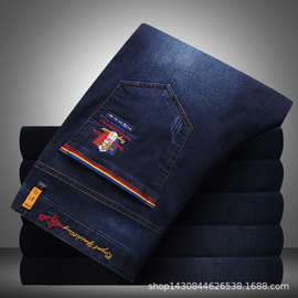 肯迪鲨鱼牛仔裤男夏季薄款宽松直筒大码男裤刺绣商务男士裤子6001