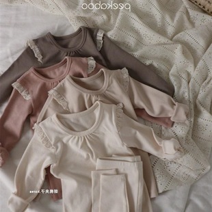 Girls' spring and autumn underwear suit Western style baby girls' home wear long sleeve pajamas children's two-piece set 0038