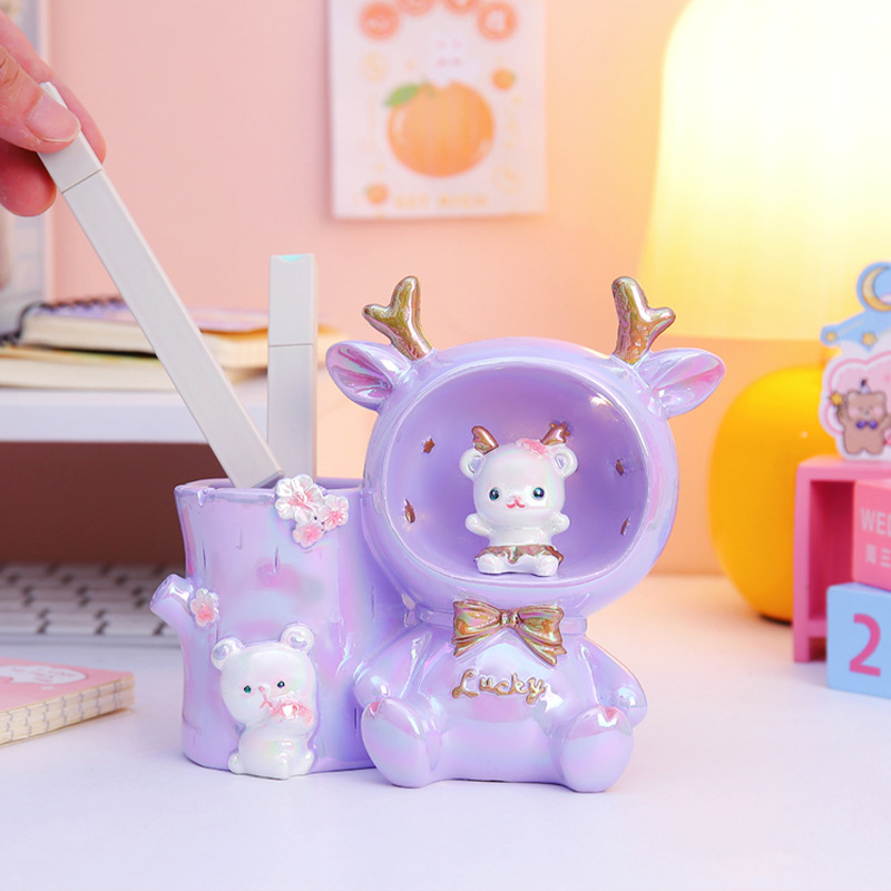 クリエイティブかわいいベラウサギのペンライト多機能スターライト収納ペンホルダー子供寝室デスクトップ装飾置物|undefined