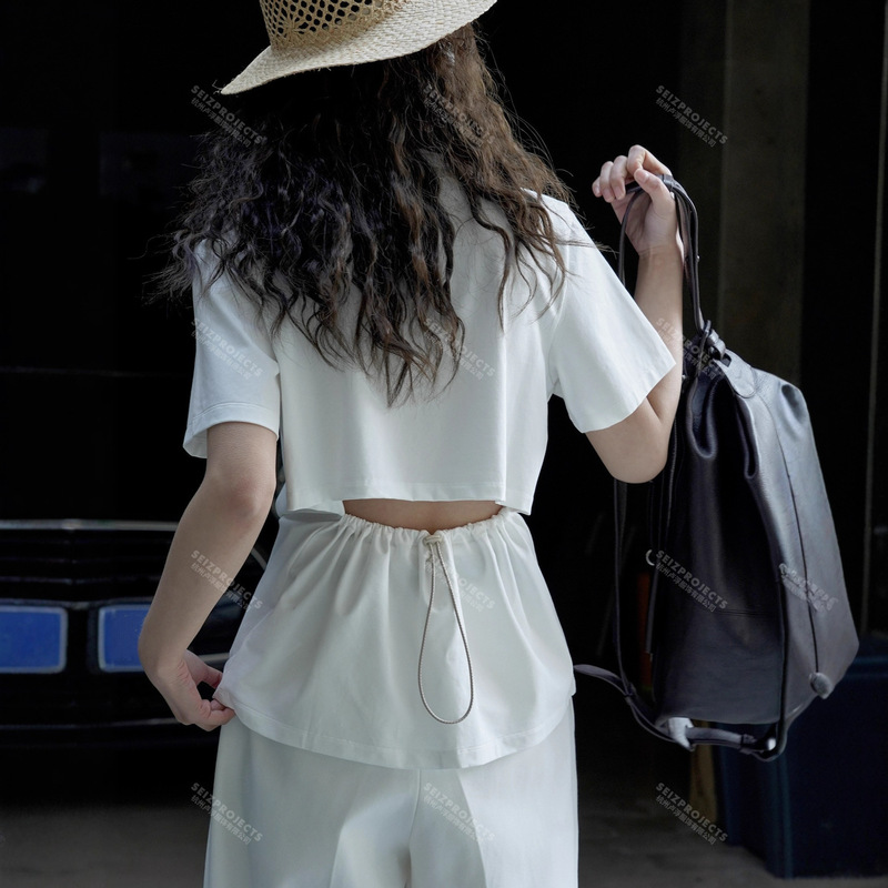 Summer New Korean Style Design Waist-Revealing Short-Sleeved T-Shirt Slimming Casual Top for Women