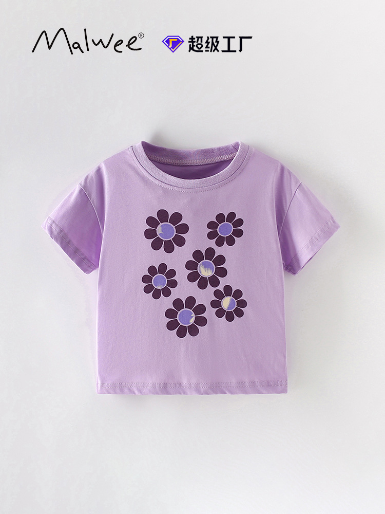 Malwee niñas de cuello redondo de verano nueva ropa infantil europea y americana camiseta para niños de manga corta casual chaqueta infantil