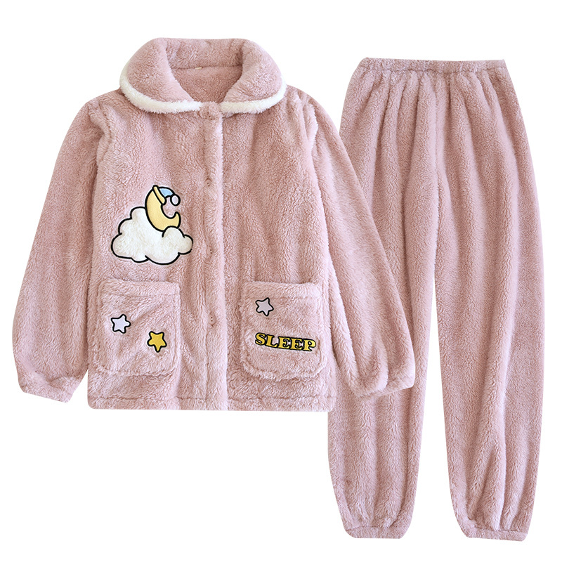 Otoño Invierno mujeres terciopelo Ártico caliente bordado nube solapa suelta pijamas traje ropa interior casual hogar