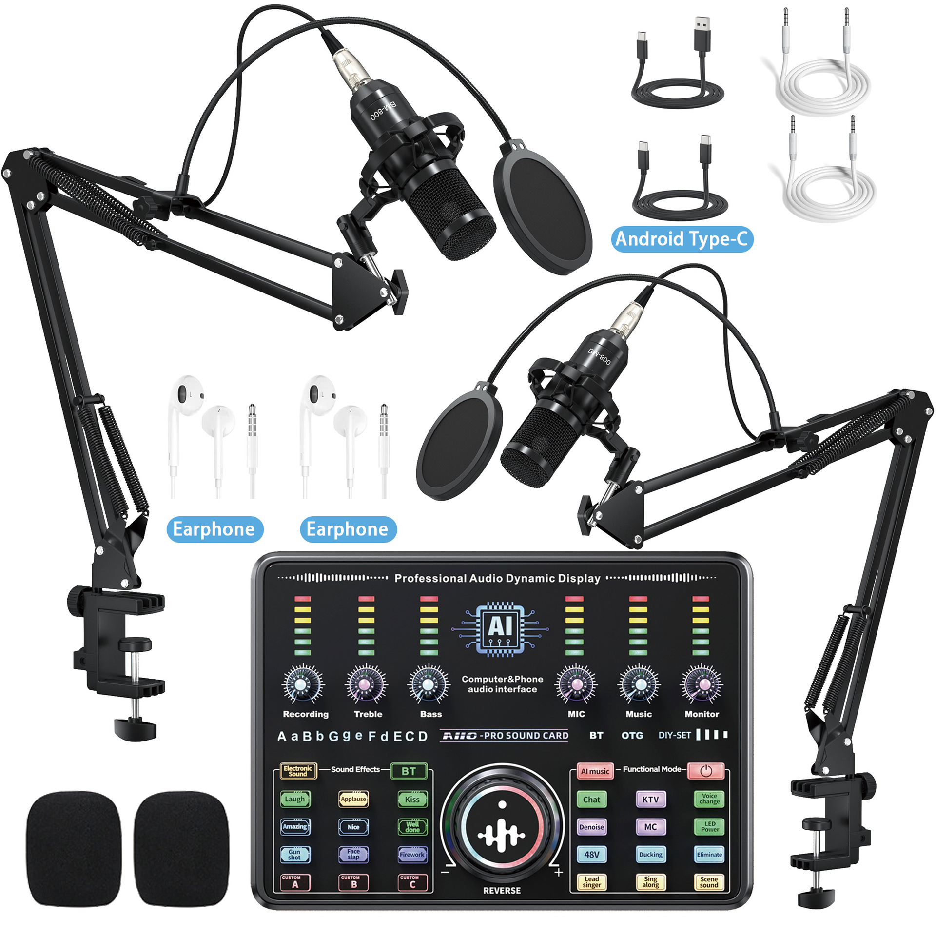 European and American Temu Live Streaming Sound Card Complete Set for Iphone, Dual Karaoke Portable Microphone, Ai Smart Bluetooth Accompaniment
