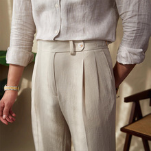 轻奢绅士夏季轻薄透气泡泡纱那不勒斯高腰裤绅装百搭休闲西裤潮男