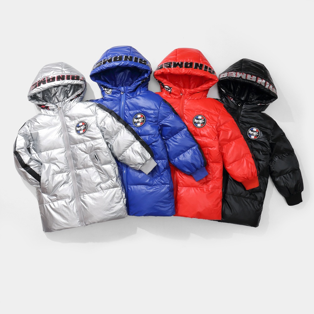 Niños y niñas de invierno con capucha engrosada cálida chaqueta de media longitud chaqueta de manga larga al por mayor