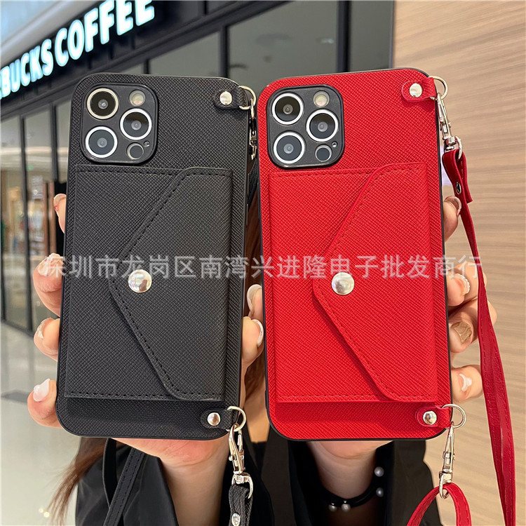 Suitable for Iphone17Pro Cross-Body Card Holder Cross-Patterned 14Plus Card Holder Lanyard 13Mini Mobile Phone Protective Case Suitable for Iphone17Pro Cross-Body Card Holder Cross-Patterned 14Plus Card Holder Lanyard 13Mini Mobile Phone Protective Case