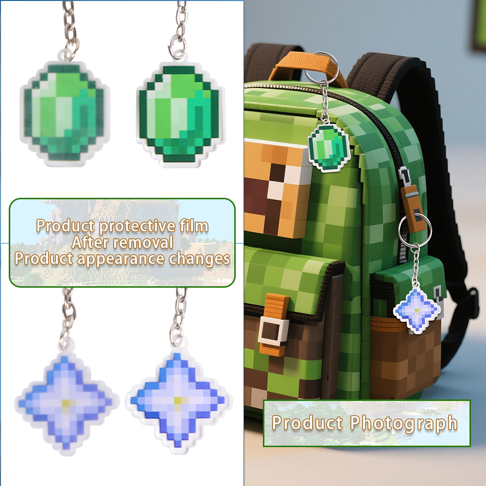 Minecraft llavero juego de píxeles tema fiesta decoración arma diamante colgante acrílico mochila colgante