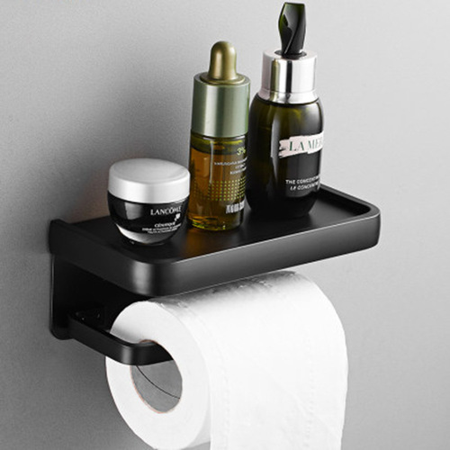 Roll paper holder black gold space aluminum bathroom bathroom hotel toilet mobile phone paper towel holder storage rack thickened toilet paper