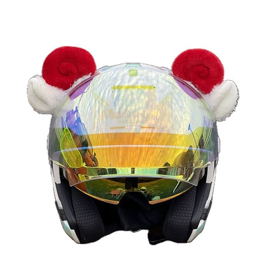Cross-Border Plush Helmet with Motosiklet dəbilqələri - red