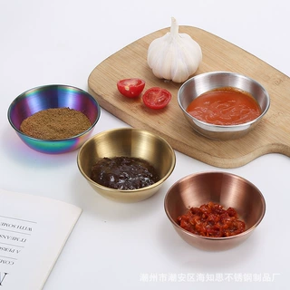 不锈钢酱料碟金色圆形调味料碗日式蘸料碟子烤肉火锅跨境代发直销