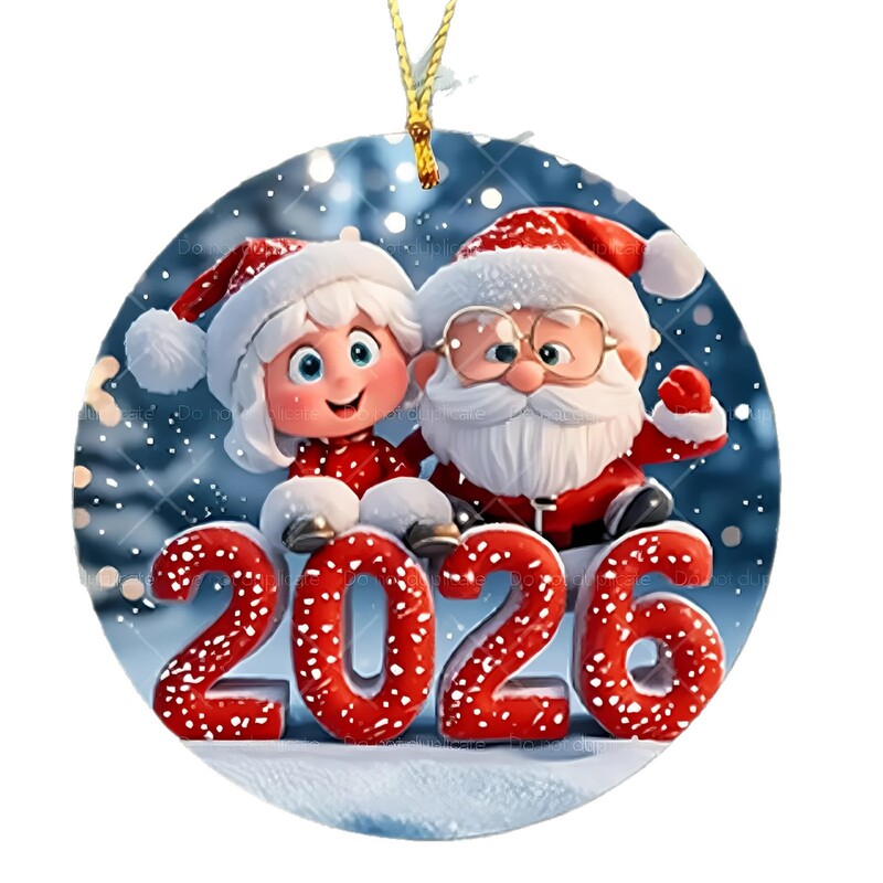 跨境新款亚克力平面2D圣诞节2026圣诞老人与雪装饰挂件挂饰|undefined