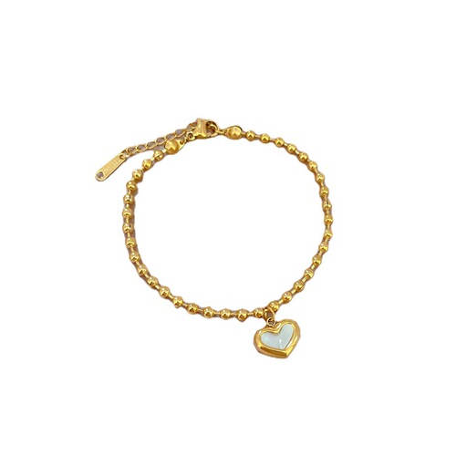 [Full body titanium steel] Dongdaemun personality temperament forest style love mother-of-pearl round bead bracelet female Internet celebrity retro best friend