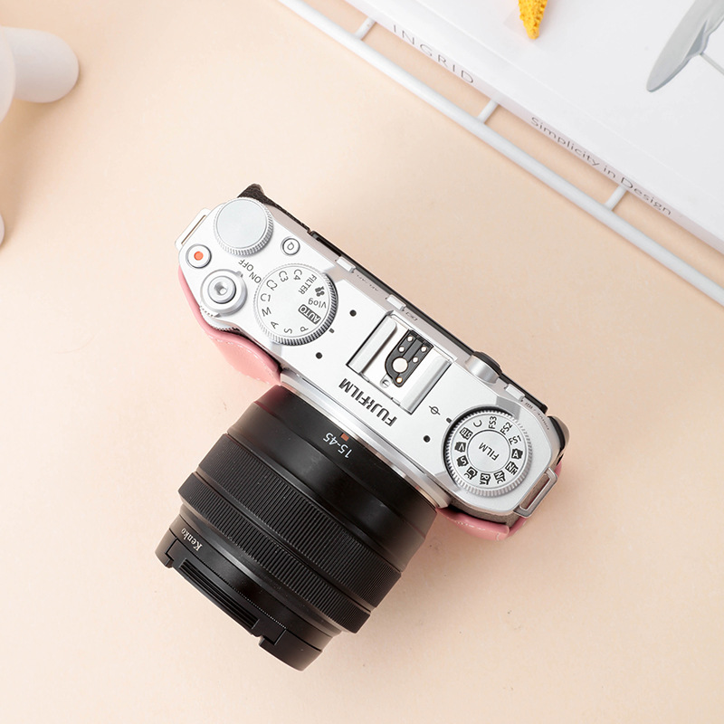 후지 XM5 카메라 가방 가죽 케이스 X-M5 카메라 보호 케이스 하프 세트 베이스 구멍