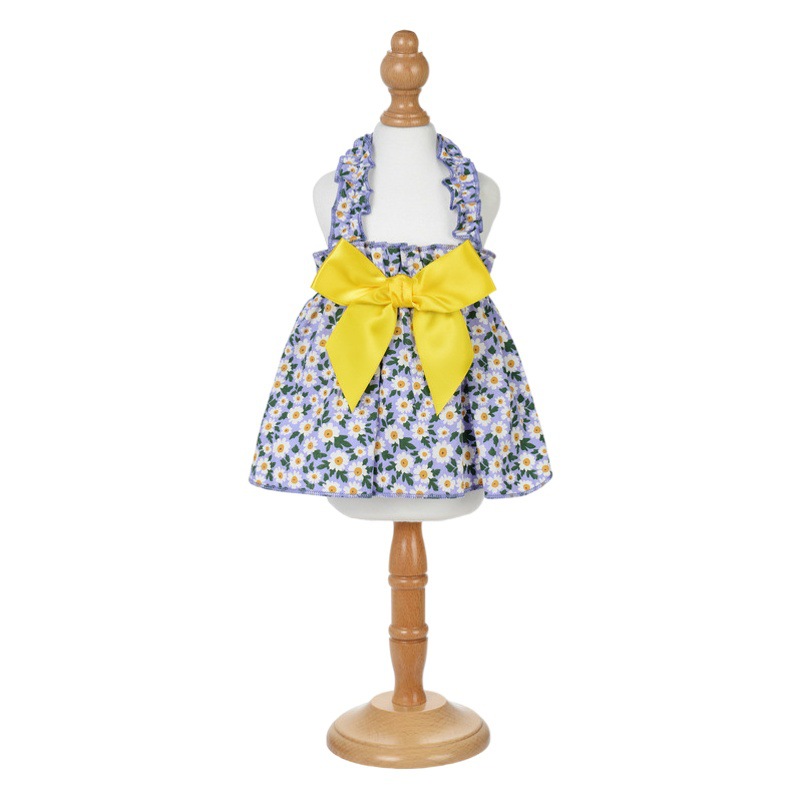 2023 nueva primavera y verano pequeña arruga crisantemo correa para el hombro falda de algodón princesa vestido de ropa para mascotas ropa elástica para perros vestido de Dama