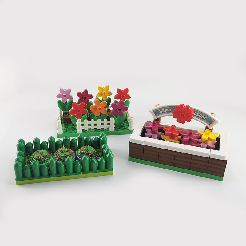 Home-made large particle building blocks, loose pieces, small flower beds, small flower beds, small flower beds, scenes, children's educational assembly toys