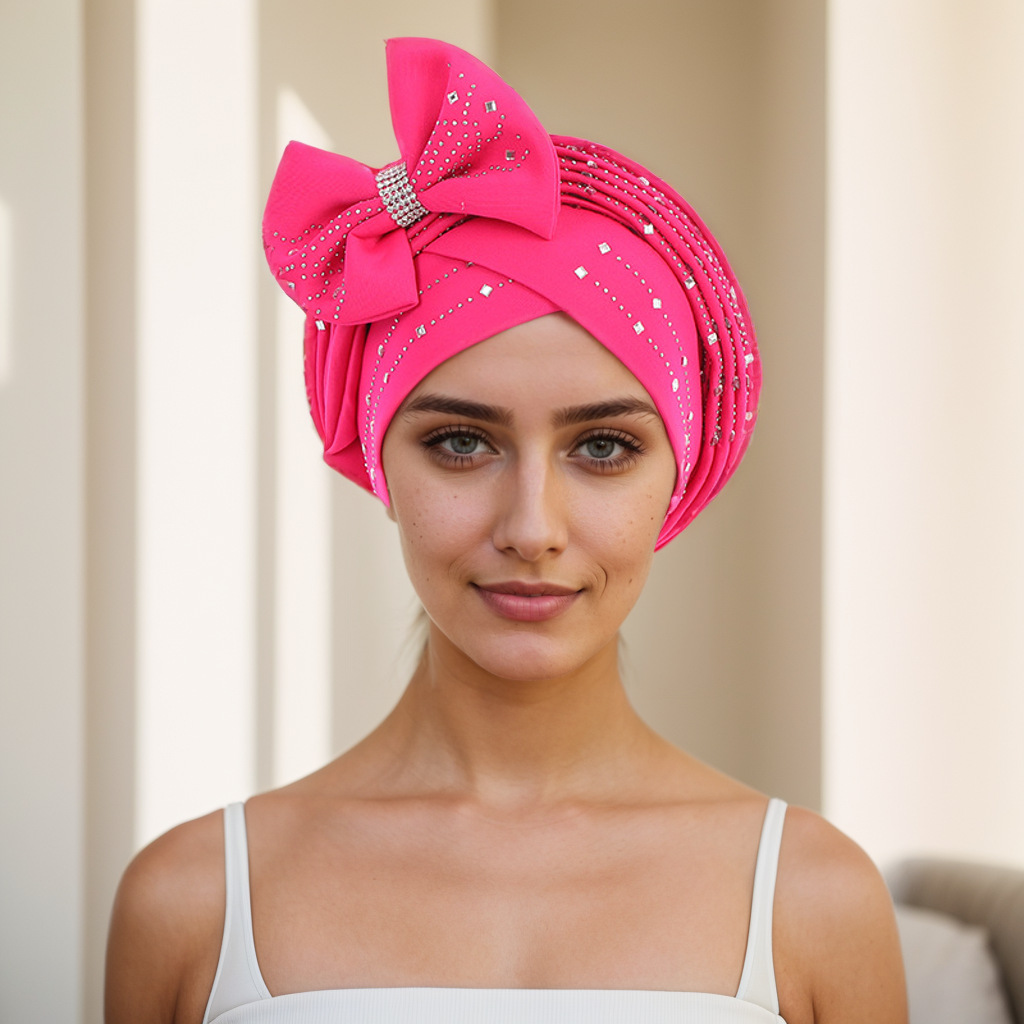 Muslim hat Space layer hot drill laminated with bow hat hat Muslim hat_voghion.com