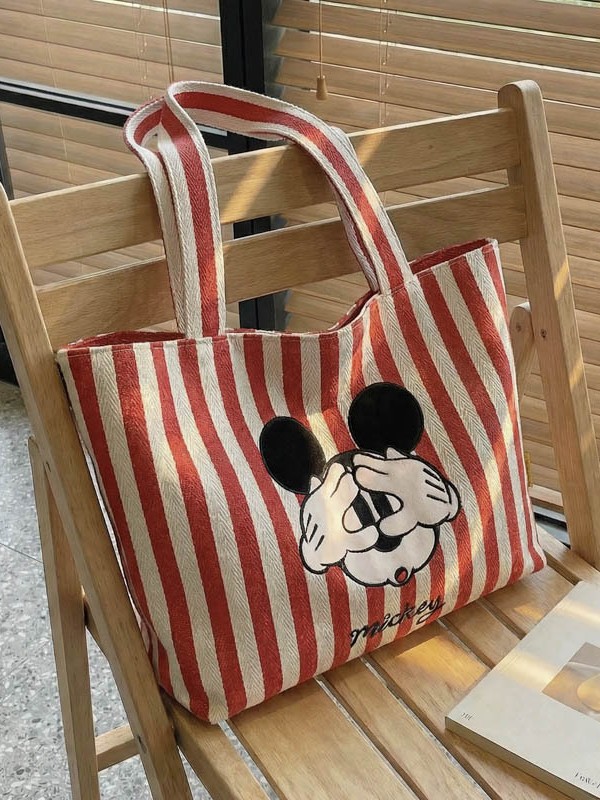 Bolso de lona a rayas de moda para mujeres nuevo lindo cartón de dibujos animados bolso de hombro de gran capacidad bolso de viaje de clase
