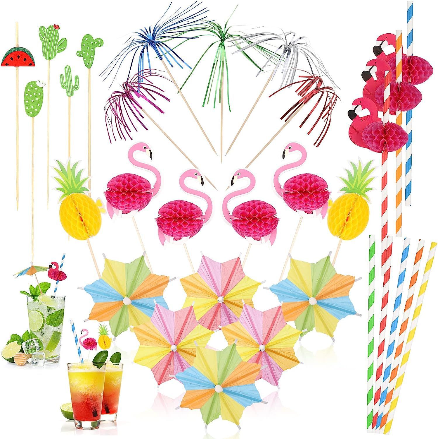 Traje combinación Hawaii Internet celebridad postre hornear decoración Tarjeta de inserción taza de vacaciones paraguas signo Flamingo panal