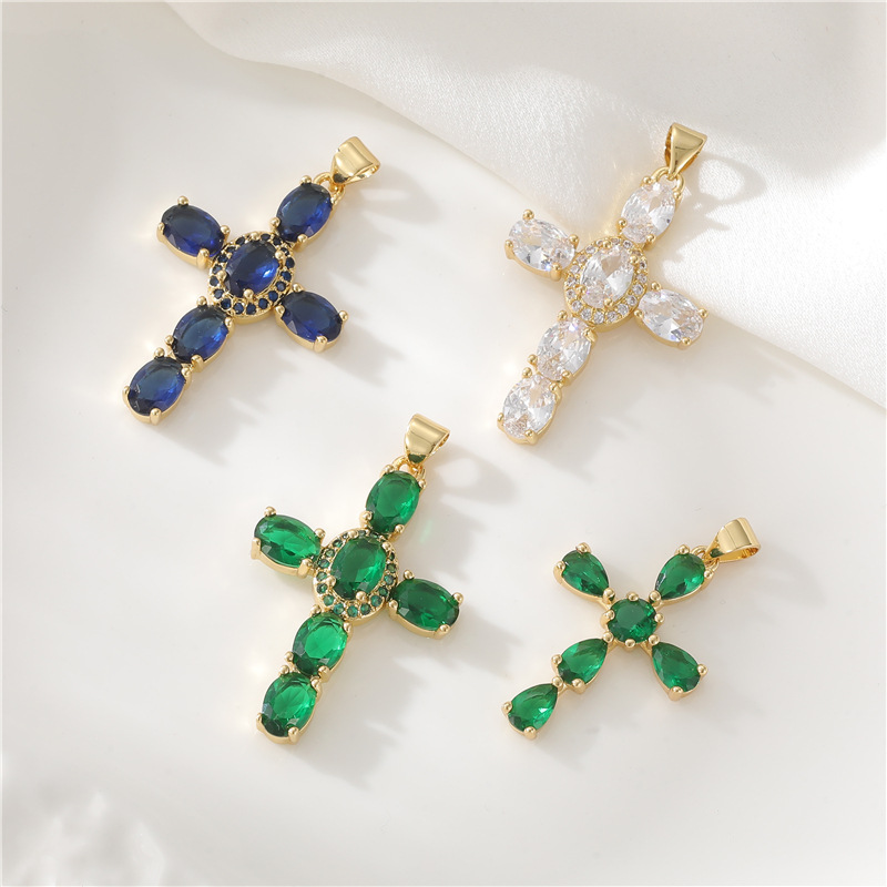 DIY Jewelry Cross Versatile Accessories European and American Style Rhinestone Electroplated Real Gold Color-Preserving Pendant European and American Style Cross