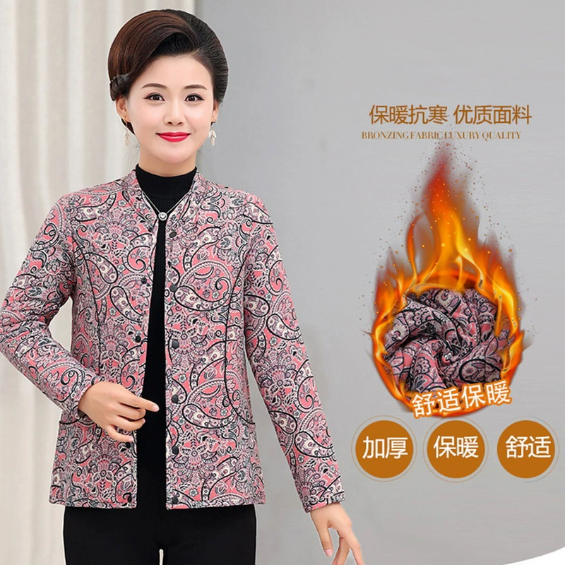 Осенне-зимнее короткое верблюжье флисовое хлопковое Стеганое пальто для мам, новое женское Теплое повседневное пальто для людей среднего и пожилого возраста, горячий воротник-стойка