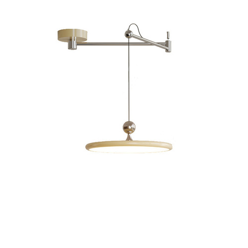 Displaceable Restaurant Lighting, French Cream Style Dining Table, Modern Minimalist Bauhaus Creative Swivel Arm Retro UFO Pendant Lamp