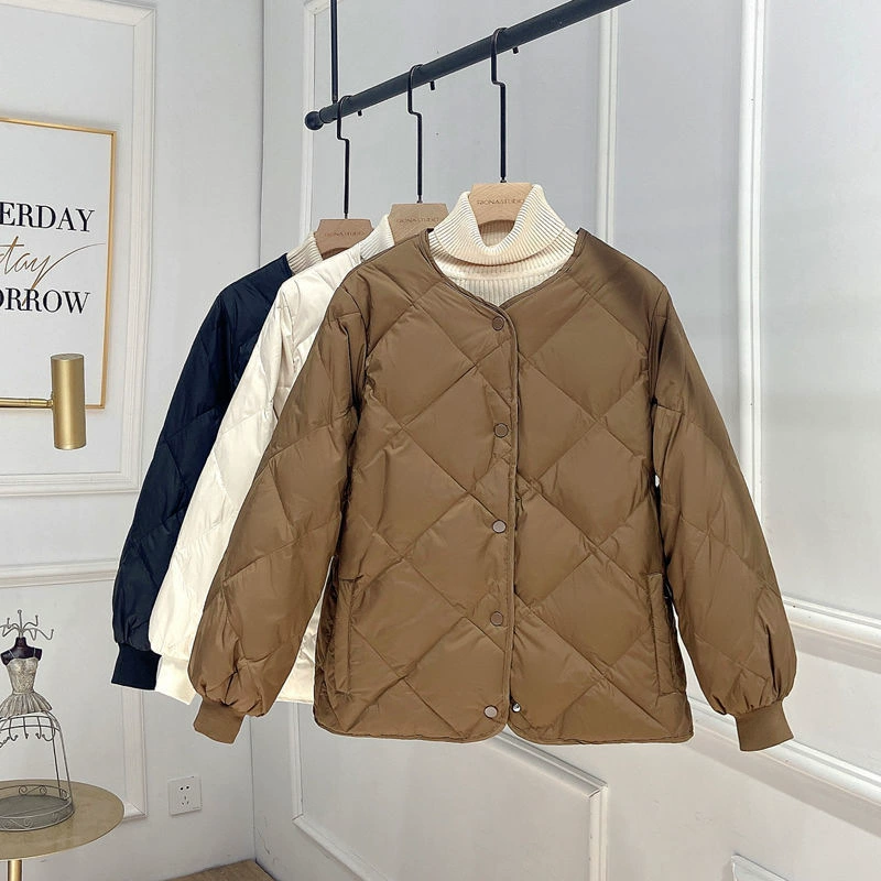 2023 весенне-осенняя новая женская короткая легкая хлопковая куртка без воротника в японском стиле с ромбовидным узором, повседневное модное пальто