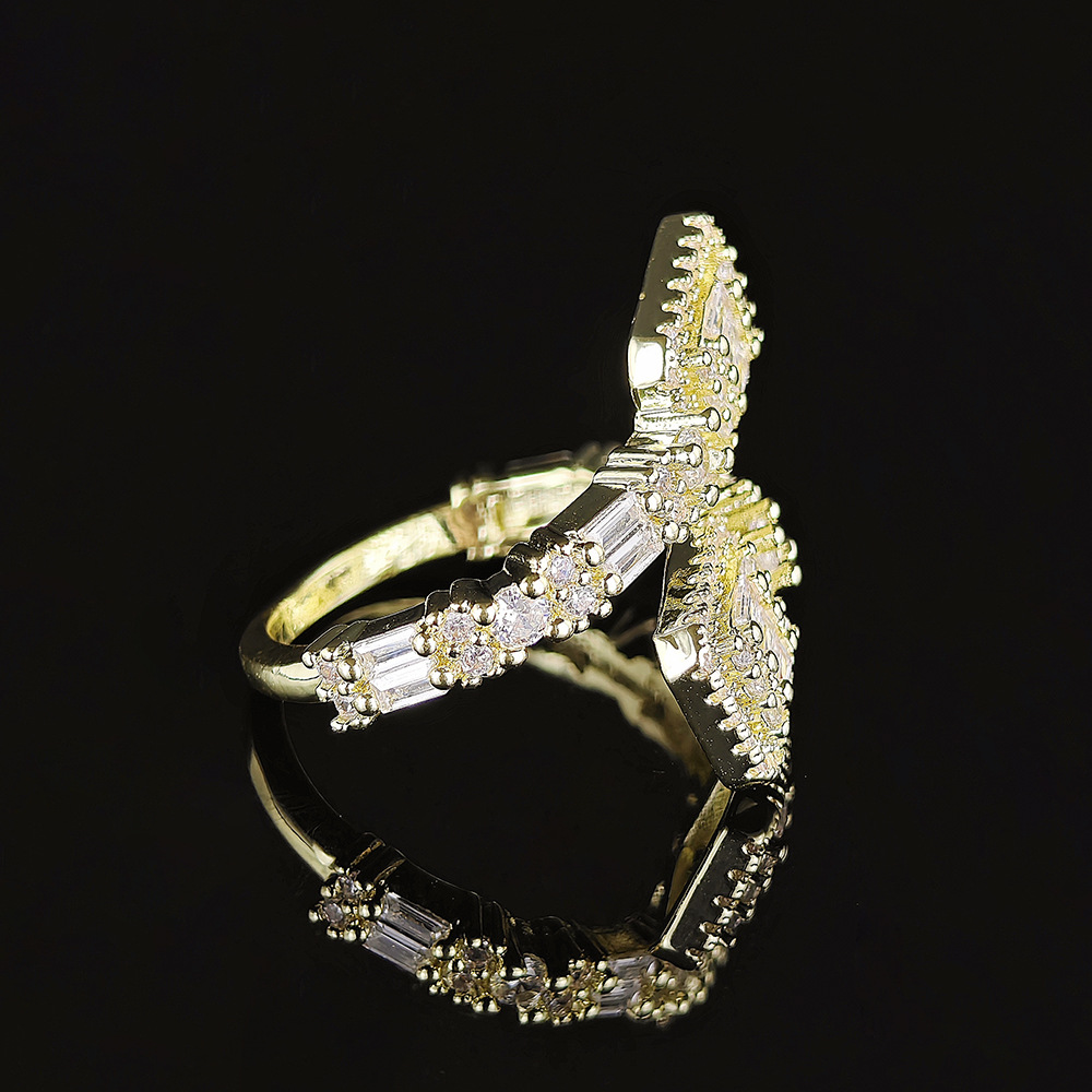 Open Rings Classification Wholesale Jewelry Shiny Geometric Copper Zircon Inlay Open Rings