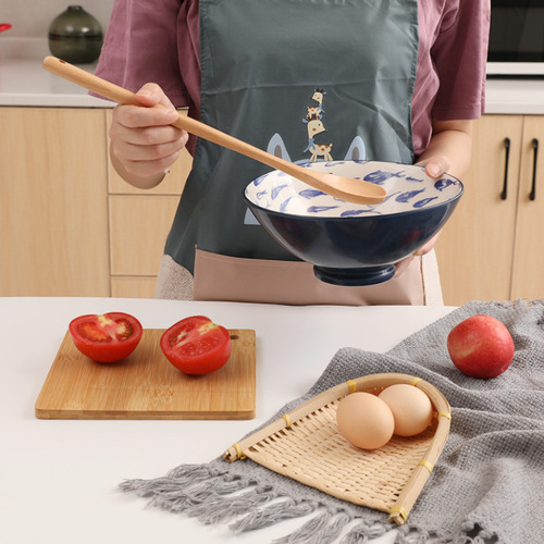 Kitchen cooking utensils 33cm extended handle soup spoon engraved wooden cooking mixing spoon Japanese and Korean long handle hot pot spoon