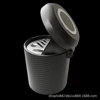 Creative car ashtray carbon fiber pattern men's car advanced multifunctional suspension with cover covered automotive supplies wholesale (Car ashtray) - black-carbon-fiber-pattern