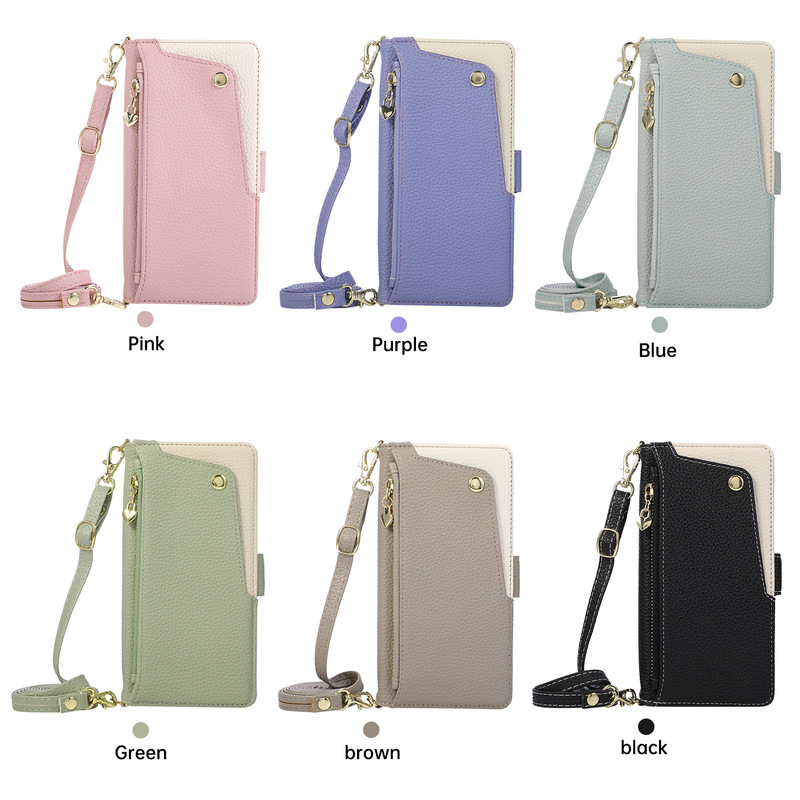 Cross-border applicable Apple 18 Pro solid color zipper card holder flip cover leather case with contrasting colors and multi-functional card slot protection case