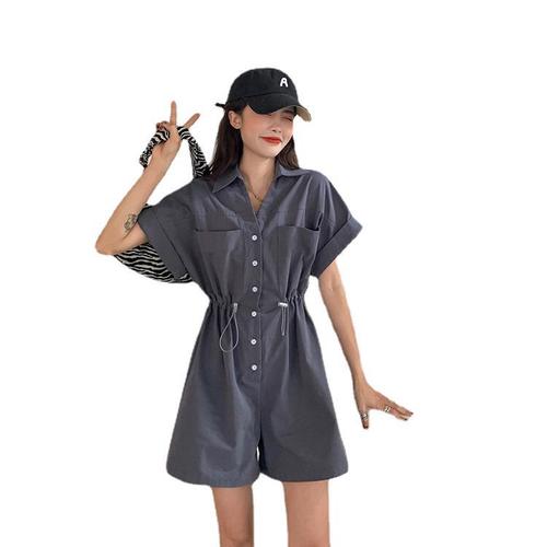 2024 New Summer Little Jumpsuit Internet Celebrity Loose Drawstring Short-Sleeved Shirt Workwear Jumpsuit Women's Clothing