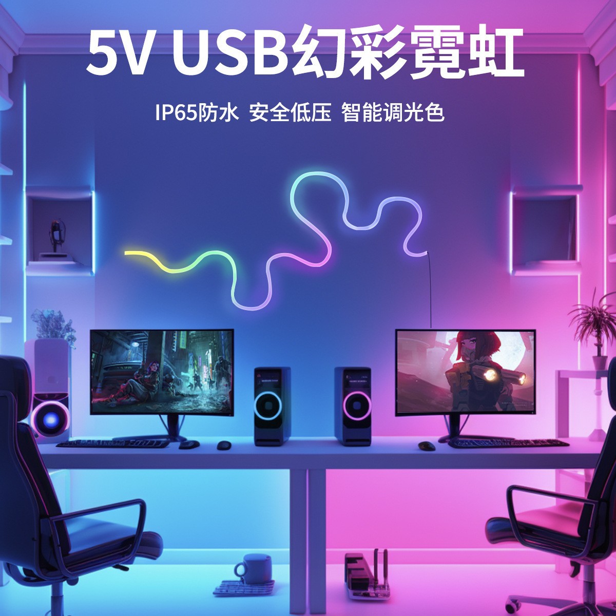 5V USB Neonlichtkette, wasserdicht für den Außenbereich, RGB Farbwechsel Lichtkette, Stimmungslicht für Wohnzimmer und Schlafzimmer