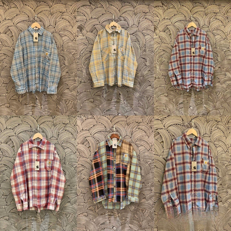 American-Style Carhartt Vintage Plaid Embroidered Logo Flannel Shirt Unisex Long-Sleeve Jacket Shirt Cotton Yellow-Blue Checkered Cool-Toned Red American-Style Carhartt Vintage Plaid Embroidered Logo Flannel Shirt Unisex Long-Sleeve Jacket Shirt Cotton Yellow-Blue Checkered Cool-Toned Red