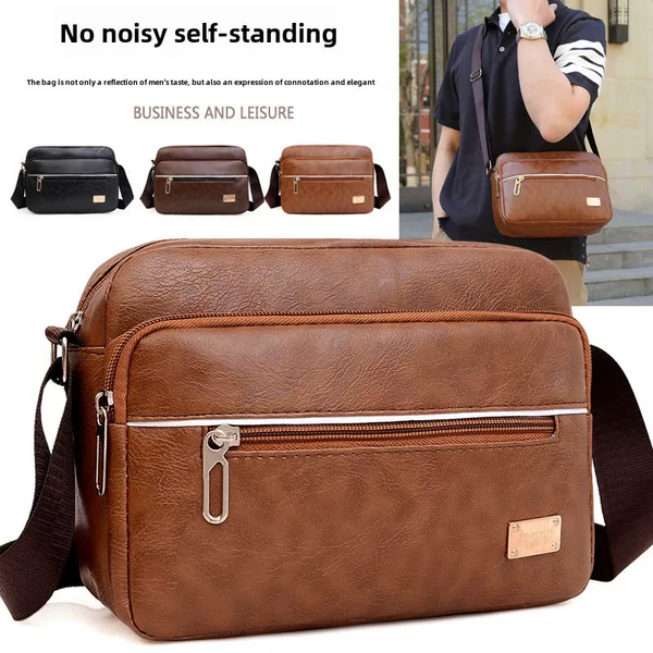 New PU leather fashion Men's messenger bag large capacity Men's shoulder bag casual multi-layer mobile phone coin purse wholesale