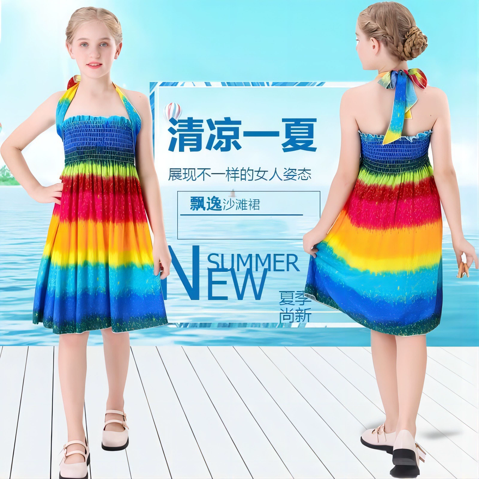 Летнее европейское и американское амазонское взрывное платье для девочек без рукавов