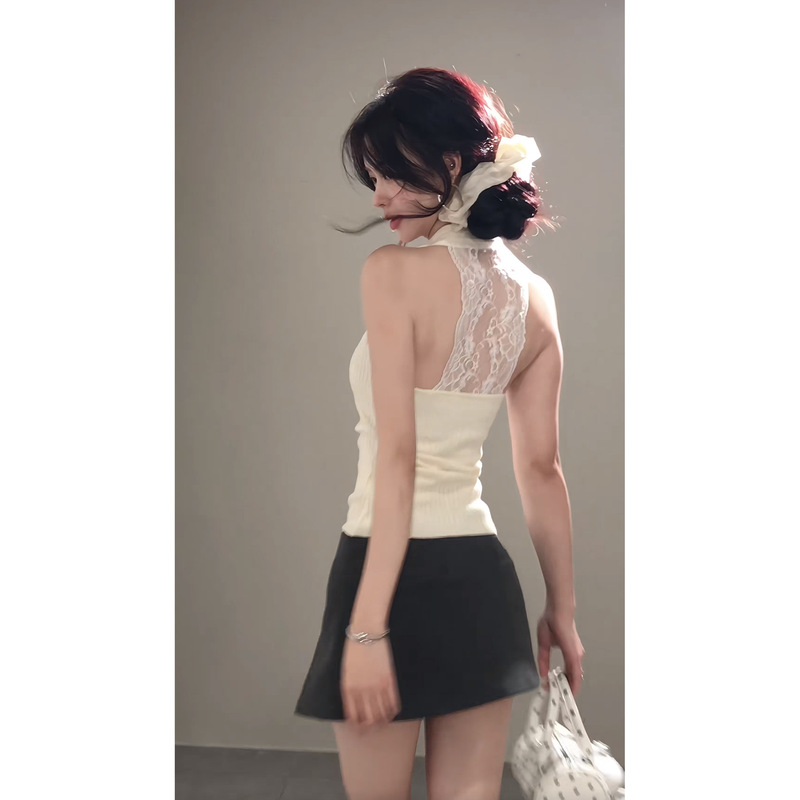 法式绑带无袖针织衫女夏季纯欲风气质修身紧身上衣|undefined
