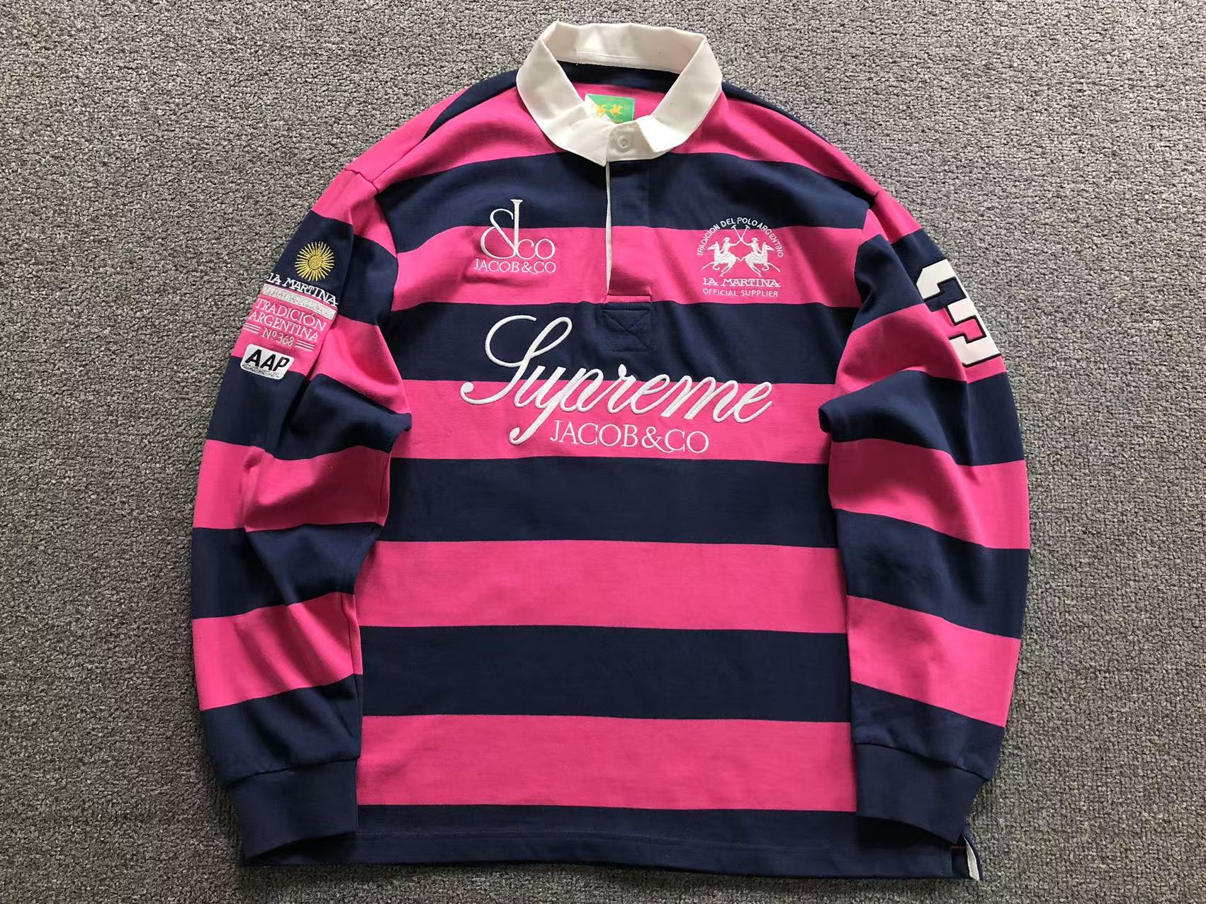 Supreme x La Martina x Jacob & Co Spring/Summer 2026 Striped Rugby Jersey Pink/Navy