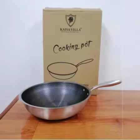 Sartén Wok de Acero Inoxidable, Antiadherente, Compatible con Inducción, para Cocina Doméstica