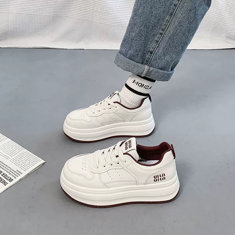 Small white shoes, footwear, high universal sneakers platform for leisure, 2025 years, trend of season