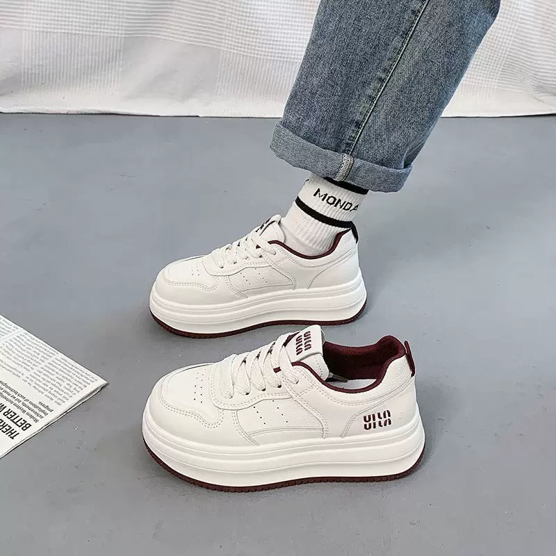 Small white shoes, footwear, high universal sneakers platform for leisure, 2025 years, trend of season