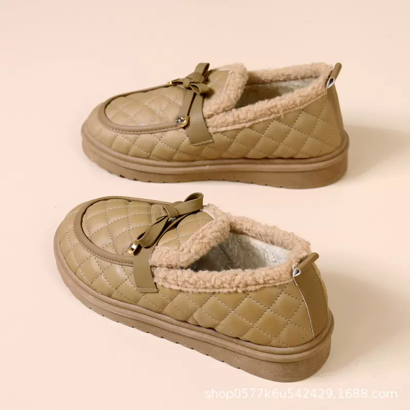 冬季新款棉鞋女加绒加厚一脚蹬雪地靴保暖妈妈鞋厚底百搭毛毛棉靴