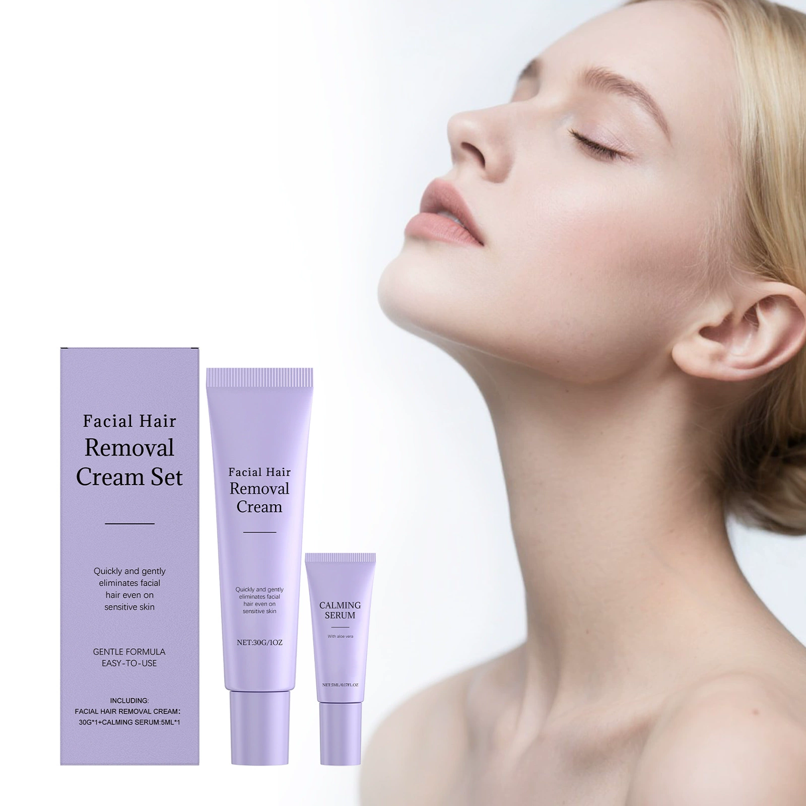 Набор для удаления волос на лице Нежный уход Ежедневное очищение кожи лица Нежный увлажняющий крем для удаления волос на лице