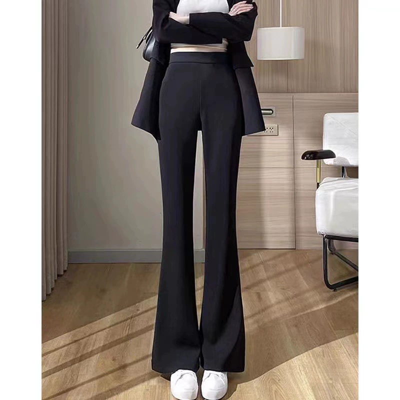 Flared high-waist trousers, women's black elastic stretch, slim casual 2023 autumn/spring