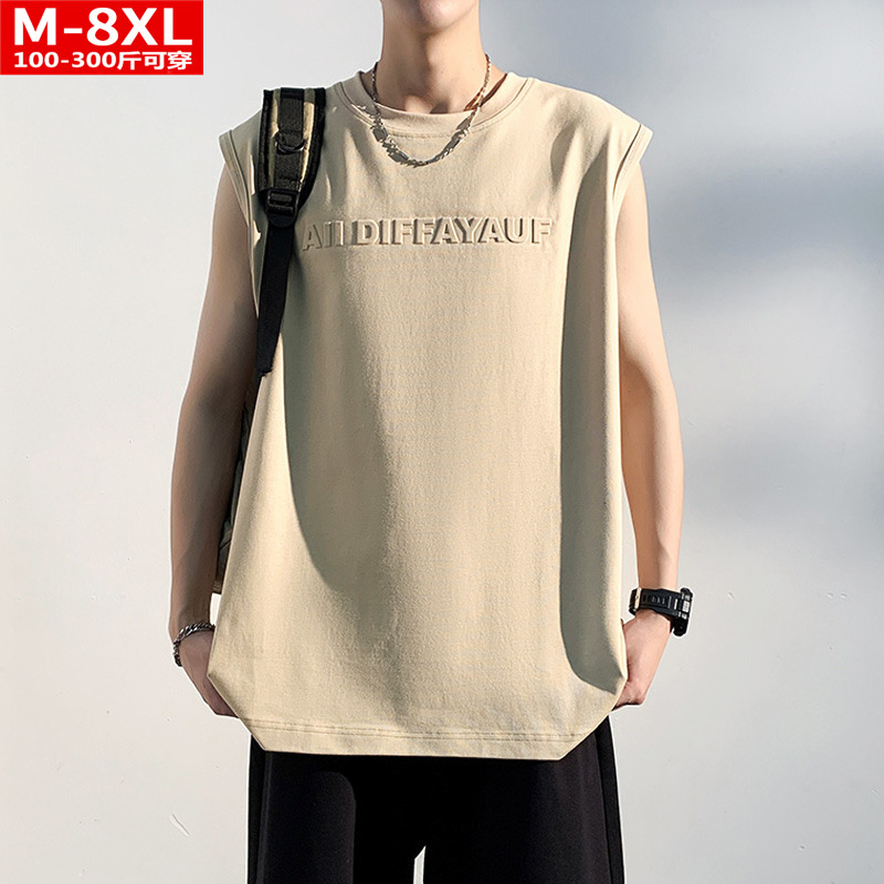 Summer Hong Kong Style Trendy Men's Fashion Printed Pure Cotton Sleeveless Vest, Plus Size, Loose Fit, Sportswear