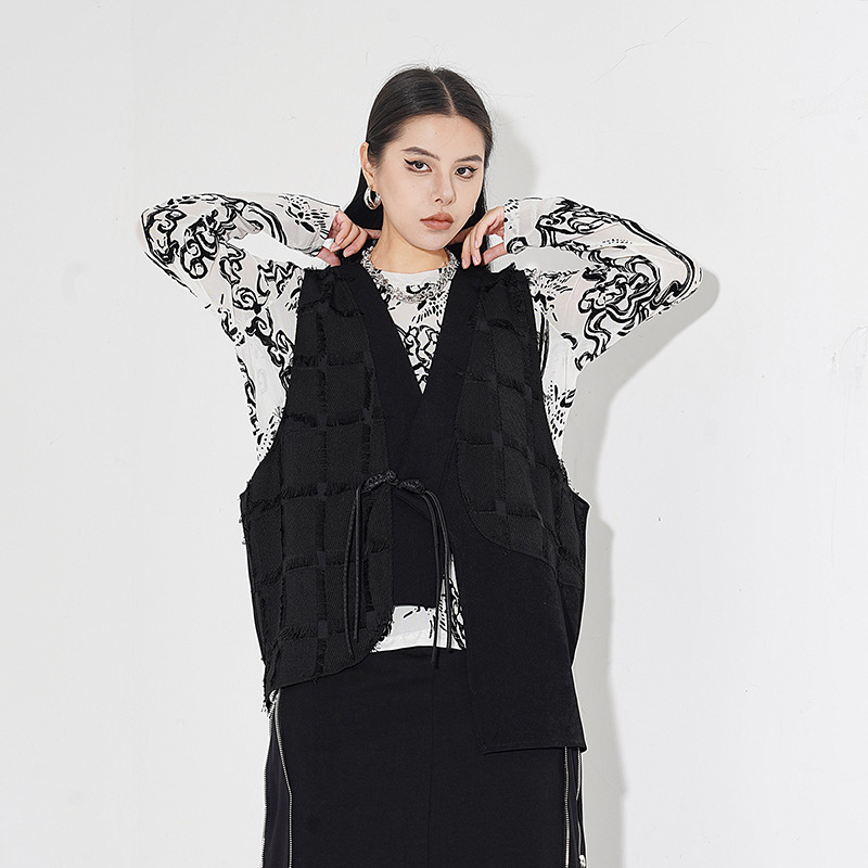 Yamamoto dark street style irregular design sleeveless vest women's summer new tassel button high-grade coat