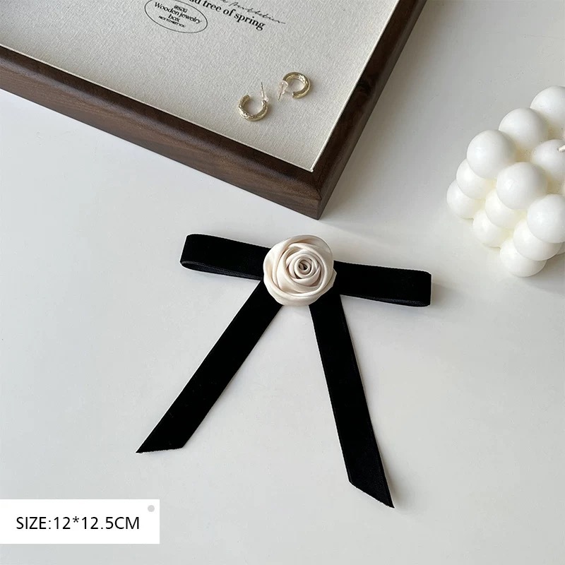 Camellia Brooch With Bowknot Ribbon Fabric Flower Pin Elegant Accessory_voghion.com