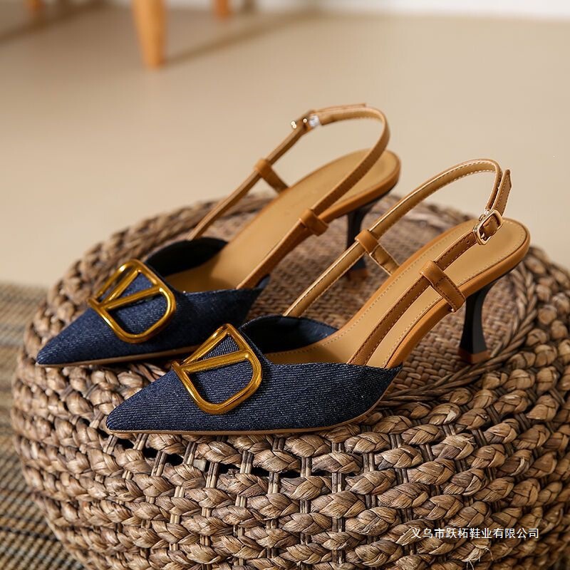 Women's Sandals with a French Style, Blue Single Shoes, 2026 New Model, Pointed Toe, High Heel, Stiletto, Stunning Denim High Heels