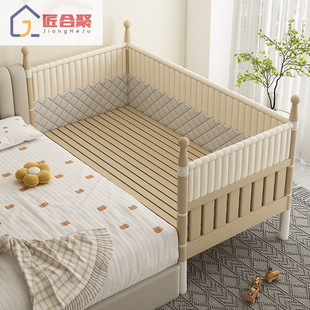 Solid Wood Children's Spliced ​​Bed with Guardrails Newborn Crib Bedroom Large Bed Crib Spliced ​​Solid Wood Widened Bed